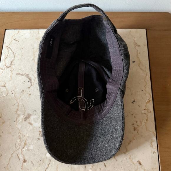 J. Crew Cap Hat Heathered Grey Wool Blend OS Embroidered Green JC Logo Academia - Picture 8 of 10